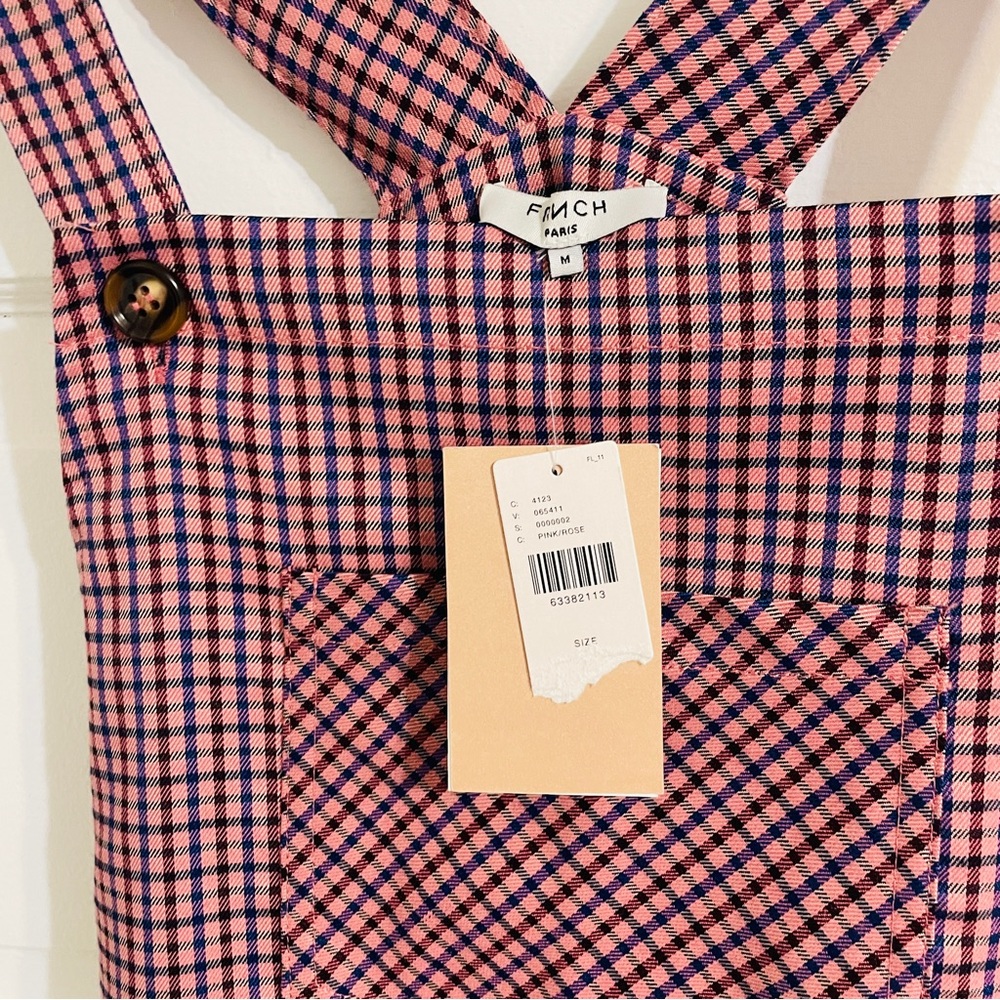 NWT Anthropologie FRNCH Pink Purple Paris Plaid Tapered Jumpsuit Overalls - Picture 10 of 12